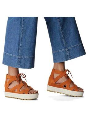 Sorel Cameron Lace-Up Flatform Wedge Espadrille Sandal 7.5 Orange